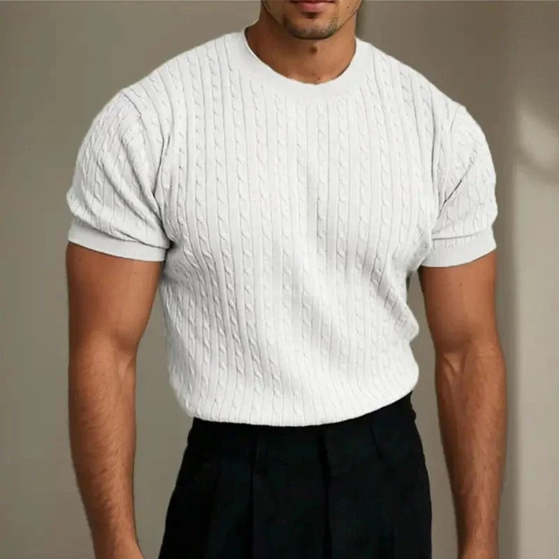 Stylish Ribbed Knit Summer Shirt White