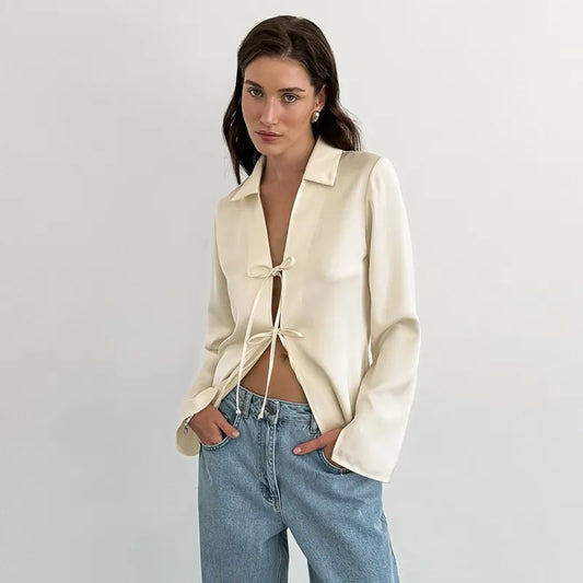 Women Tie-Front Satin Blouse | Gaelle