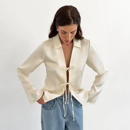 Tie-Front Satin Blouse | Gaelle