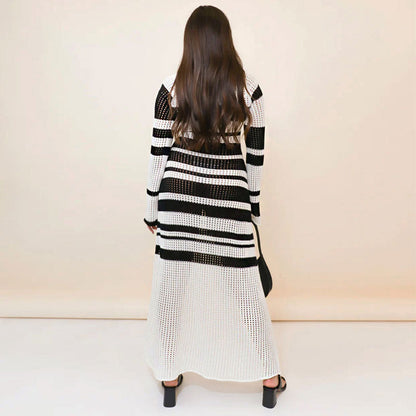 Women Striped Crochet Bell Sleeve Maxi Dress | Elowyn