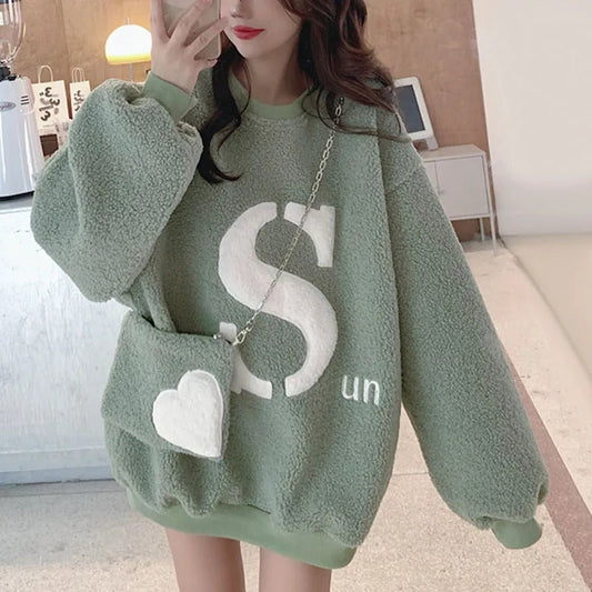 Women Sweatshirt Beige Lambswool | Ella-1