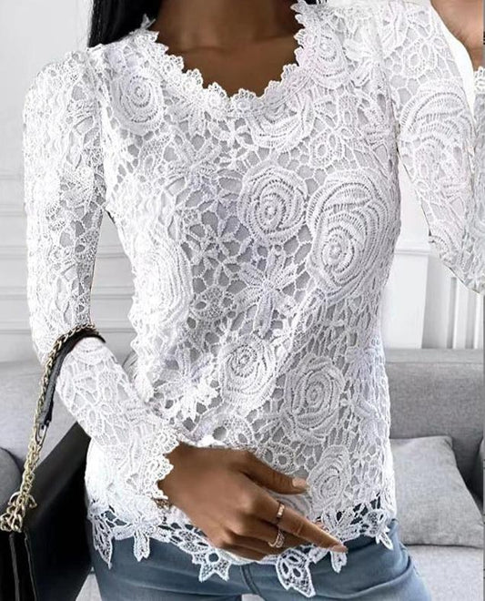 Women Long Sleeve Top Black Lace | Elegant-1