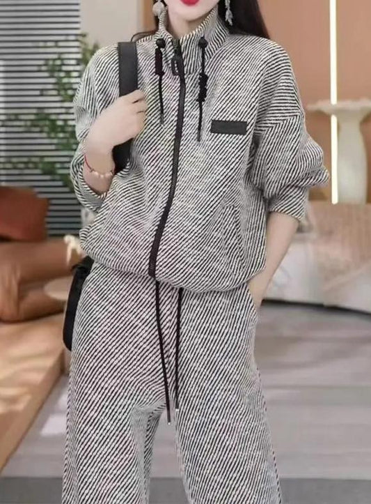 Women Loungewear Set Striped Casual Top and Pants | Charlotte-1