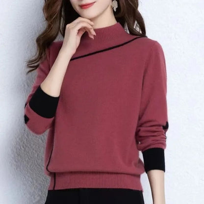 Women Turtleneck Sweater Beige Knitted | Florence-5