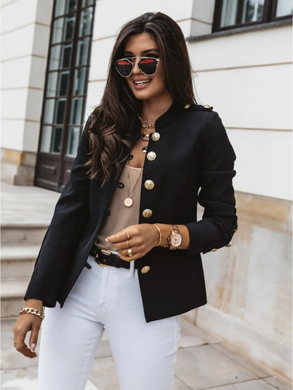 Women Blazer Jacket Black Soft Fabric | Elegant O-Neck Design-2