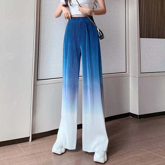 Women Wide Leg Pants Gradient Ribbed Fabric | Parthena-1