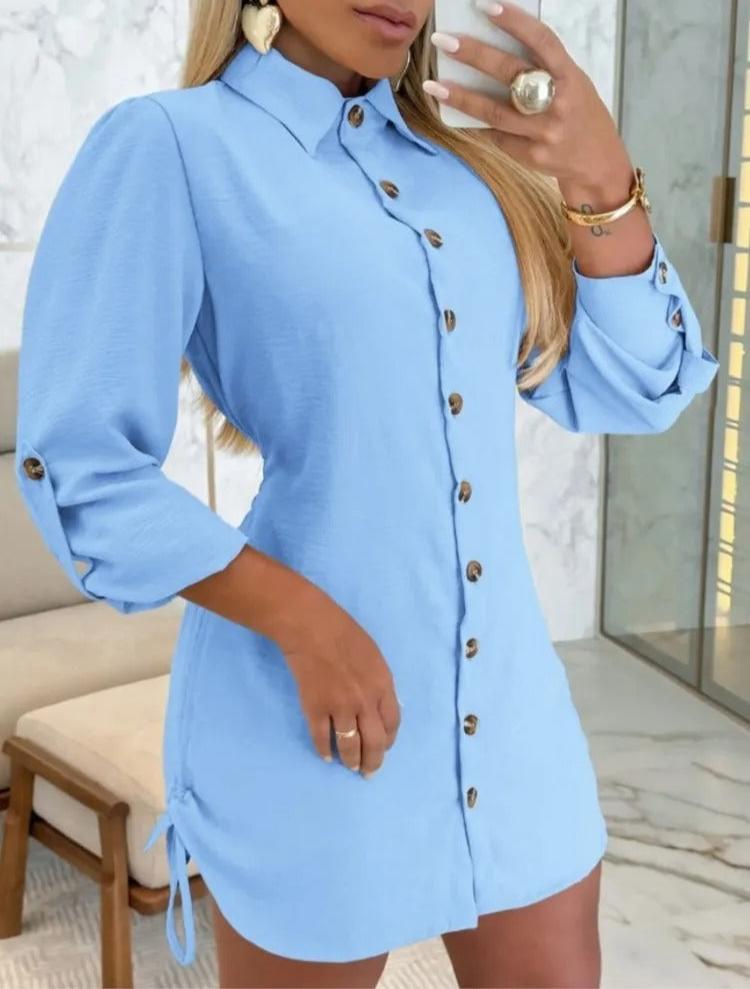 Women Shirt Dress White Lightweight Fabric | Lottie-5