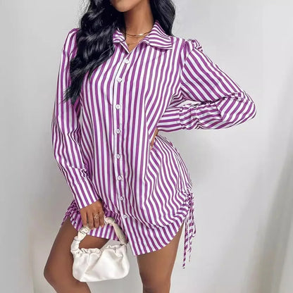 Women Shirt Dress Striped Cotton | Lydia-1