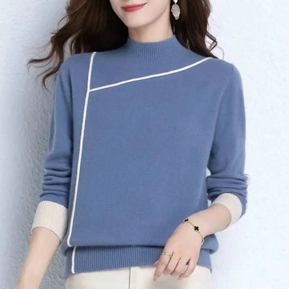 Women Turtleneck Sweater Beige Knitted | Florence-1
