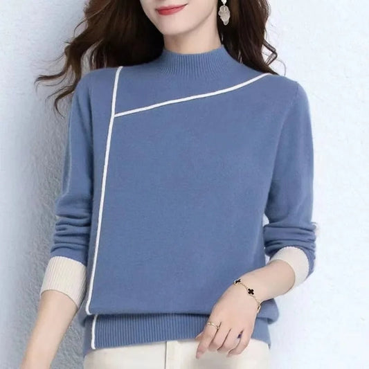 Women Turtleneck Sweater Beige Knitted | Florence-1