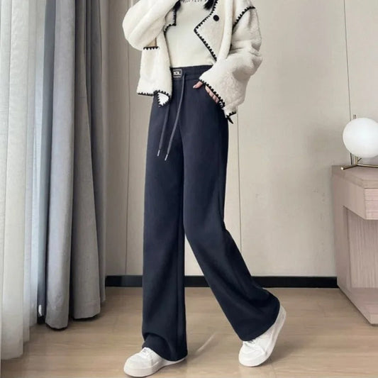 Women Straight Corduroy Pants Black Fleece Lining | Alice-1
