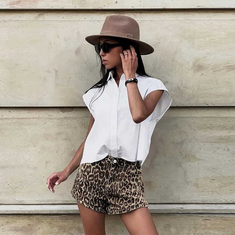 Leopard Print Denim Shorts | Hazel