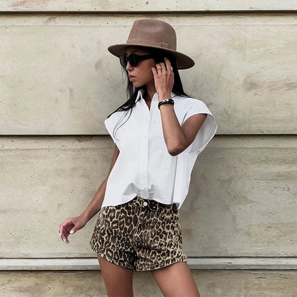 Leopard Print Denim Shorts | Hazel