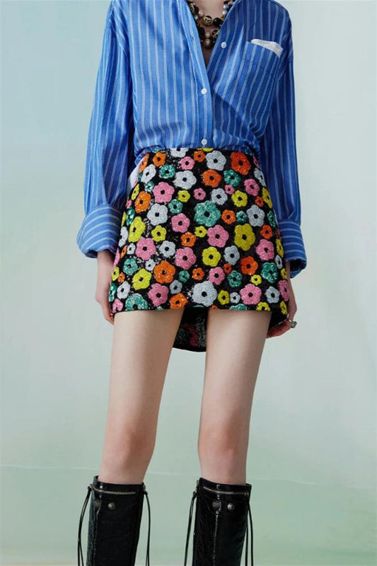 Women Floral Sequin Mini Skirt | Kaylee