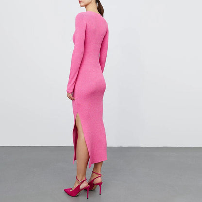 Women Ribbed Knit Split Midi Sweater Dress | Kryselle