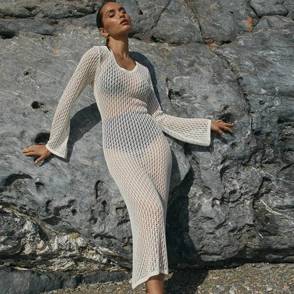 Women Crochet Knit Layered Midi Dress | Leocadia