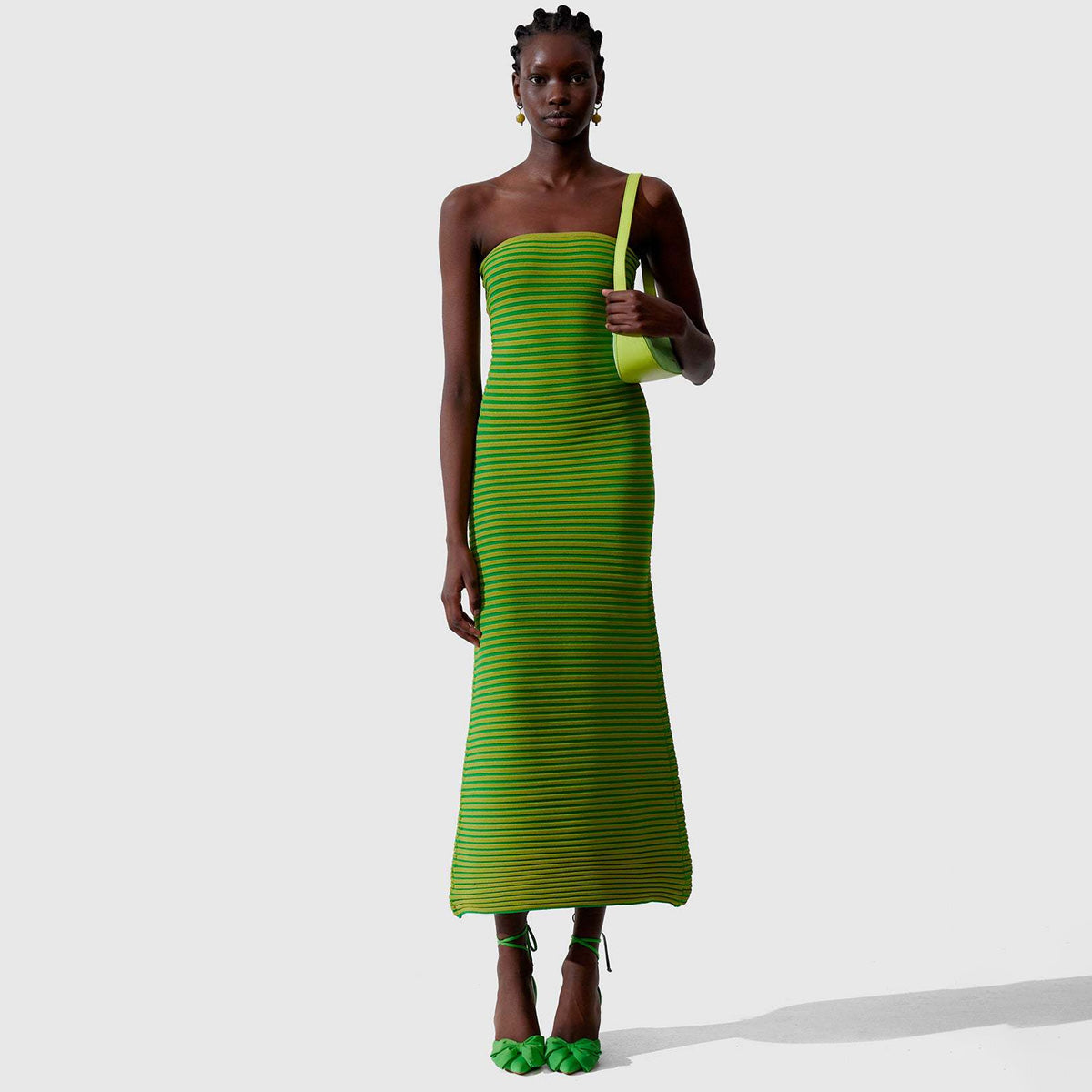 Women Strapless Stripe Knit Maxi Dress | Gracina