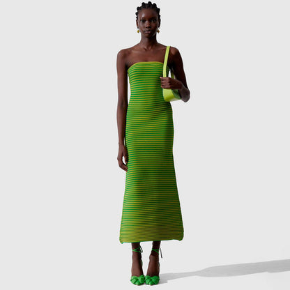 Women Strapless Stripe Knit Maxi Dress | Gracina