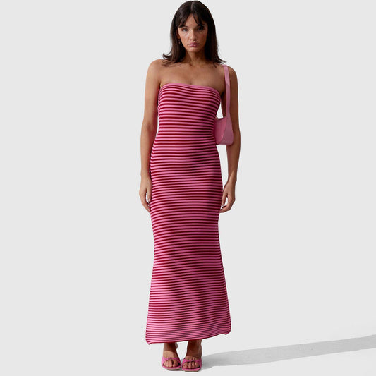 Women Strapless Stripe Knit Maxi Dress | Gracina