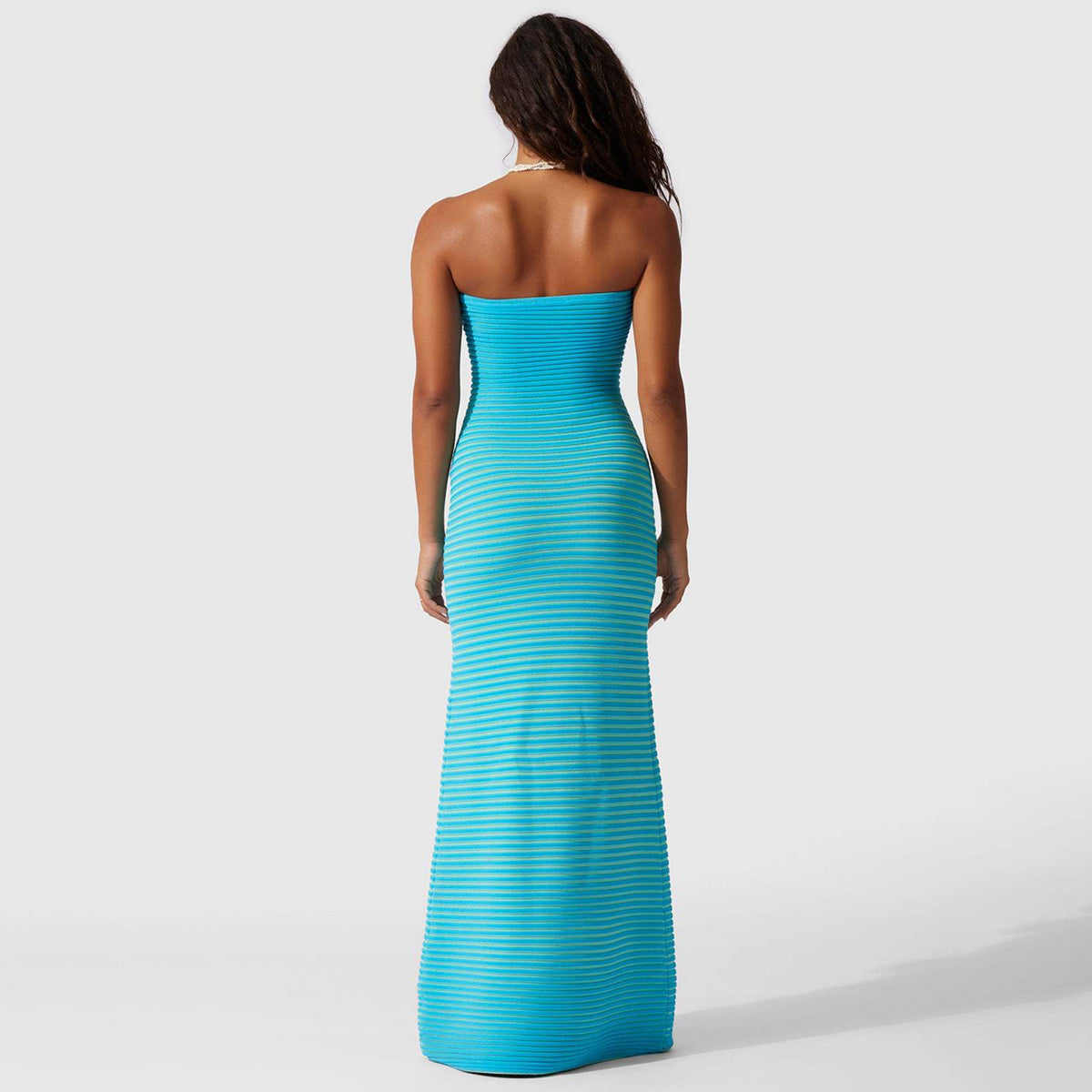 Women Strapless Stripe Knit Maxi Dress | Gracina