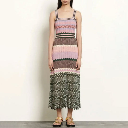 Women Chevron Knit Midi Sundress | Leandra
