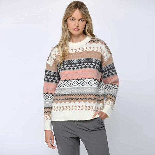 Women Fair Isle Pattern Crew Neck Sweater | Aisling