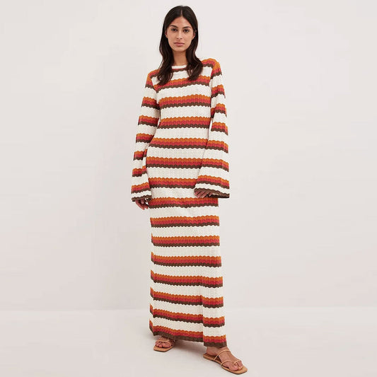 Women Striped Crochet Knit Maxi Dress | Belinda