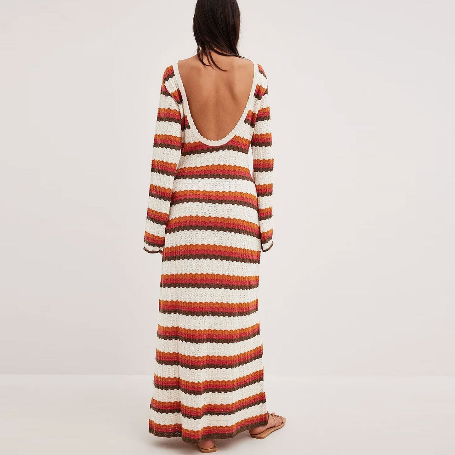 Women Striped Crochet Knit Maxi Dress | Belinda