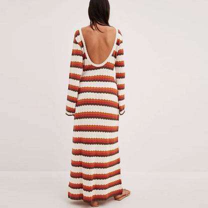 Women Striped Crochet Knit Maxi Dress | Belinda