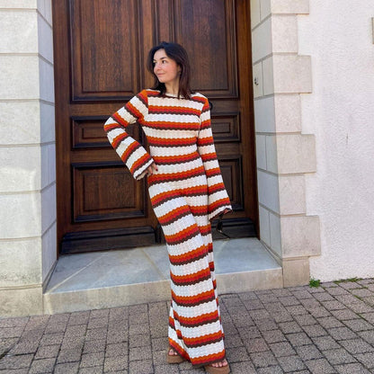 Women Striped Crochet Knit Maxi Dress | Belinda