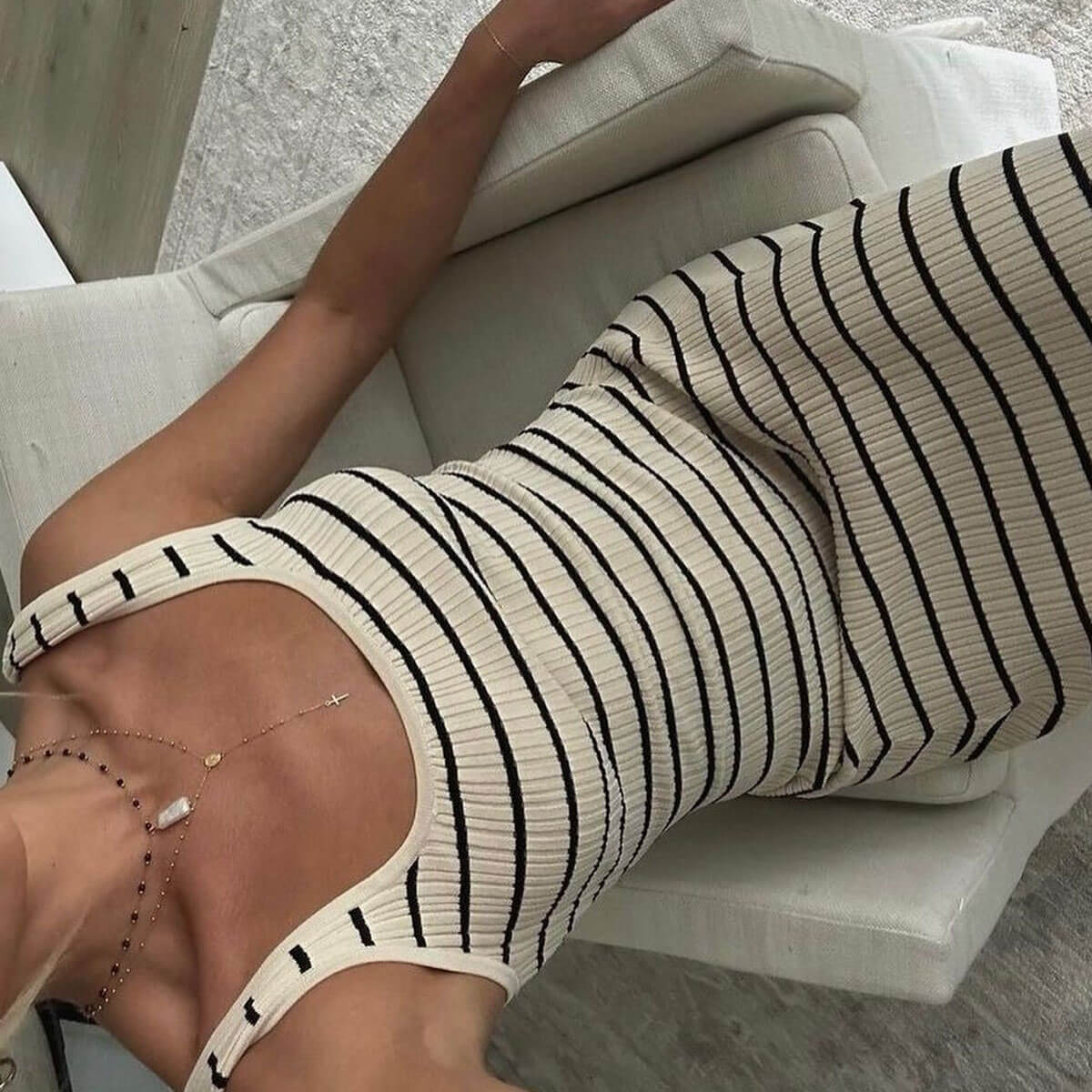 Women Striped Ribbed Tank Maxi Dress | Lysia