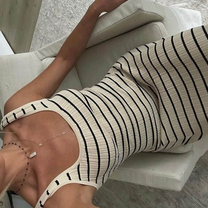 Women Striped Ribbed Tank Maxi Dress | Lysia