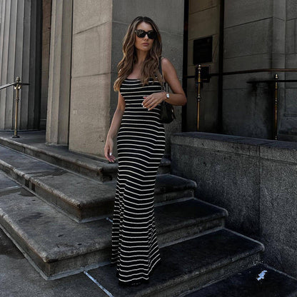 Women Striped Ribbed Tank Maxi Dress | Lysia