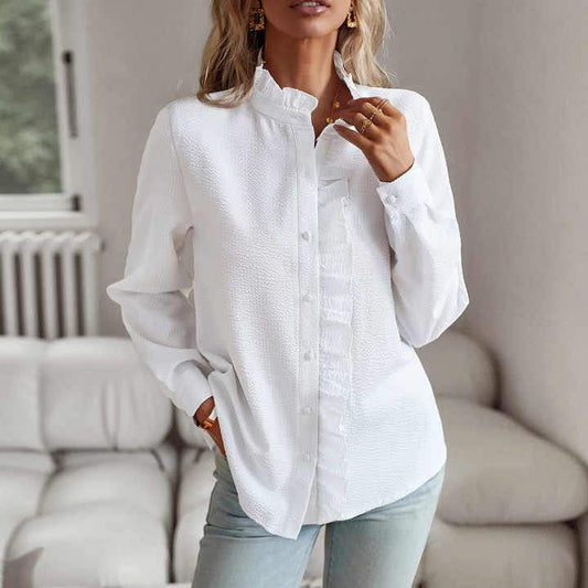 Elegant Ruffle-Trim Button-Up Blouse | Felicity