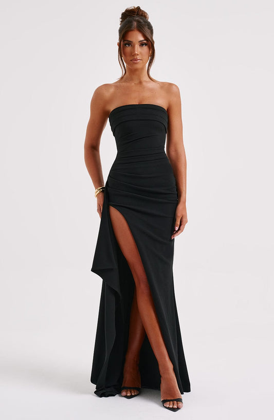 Women Split Dress Black Size S, M, L, XL Polyester | Isabelle-1