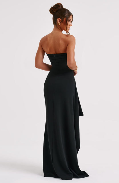 Women Split Dress Black Size S, M, L, XL Polyester | Isabelle-3